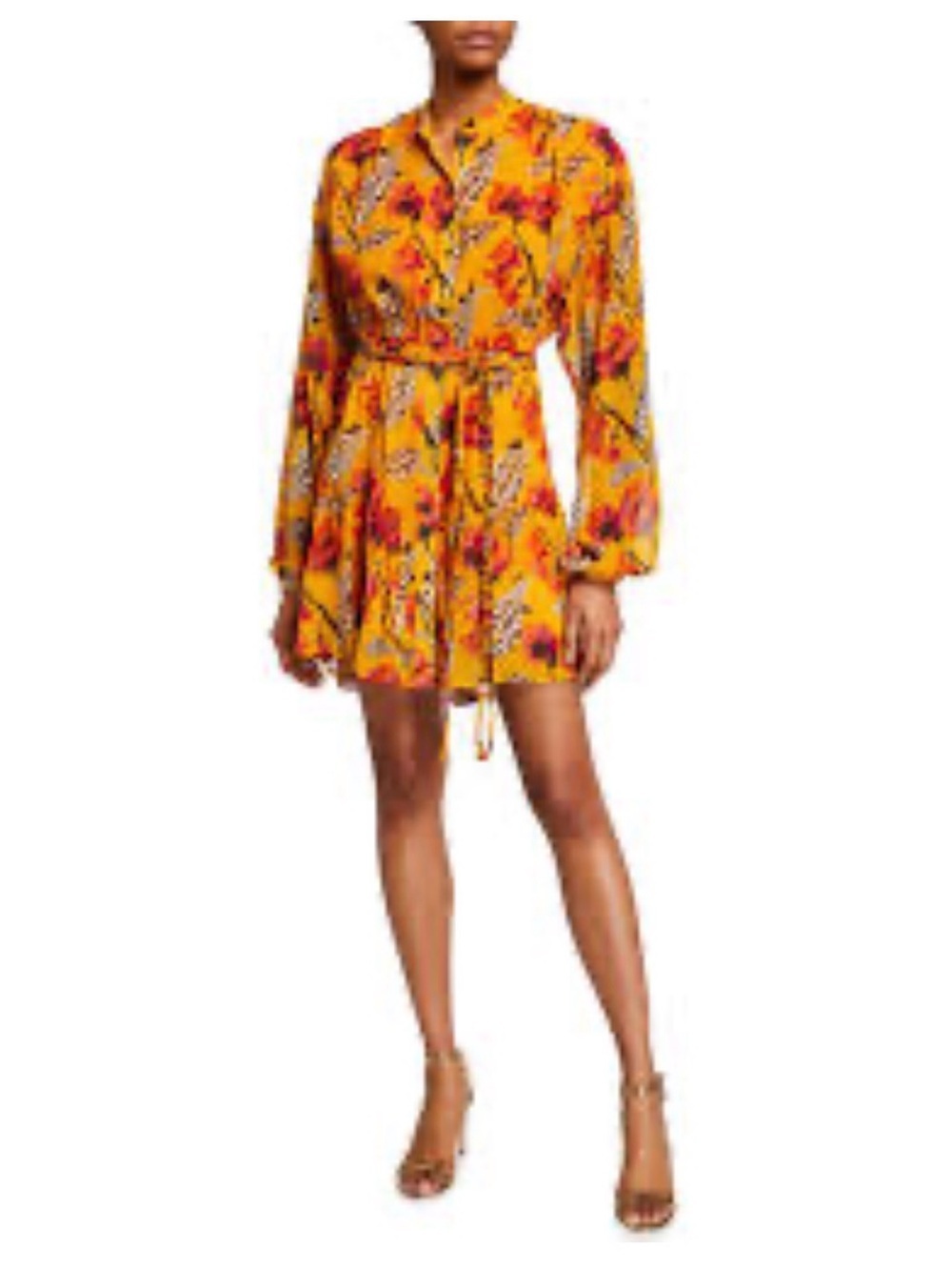 A.L.C. Jen Floral Silk Belted Flounce Dress 6